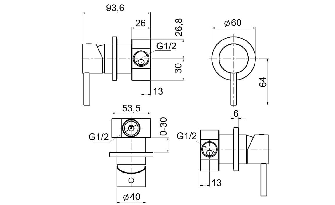 Нержавеющая сталь однорычажный встраиваемый смеситель для душа Gaia Mobili Complements ARCH-00023618 - Вид №2