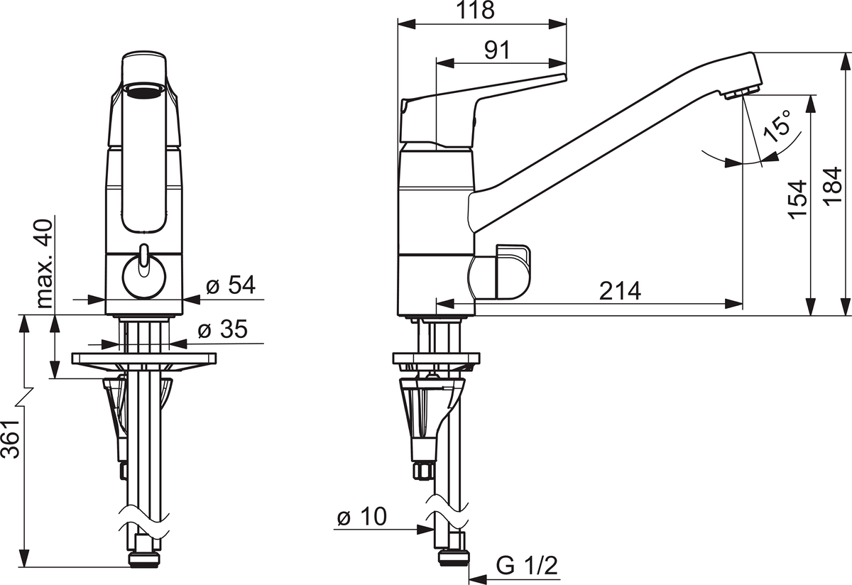 Oras 1825G Смеситель для кухни с клапаном 1825G Vega Хром  - Вид №1