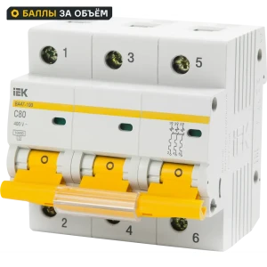 Автоматический выключатель IEK ВА47-80 3Р C80 А 10 кА 82207918 STLM-2055263