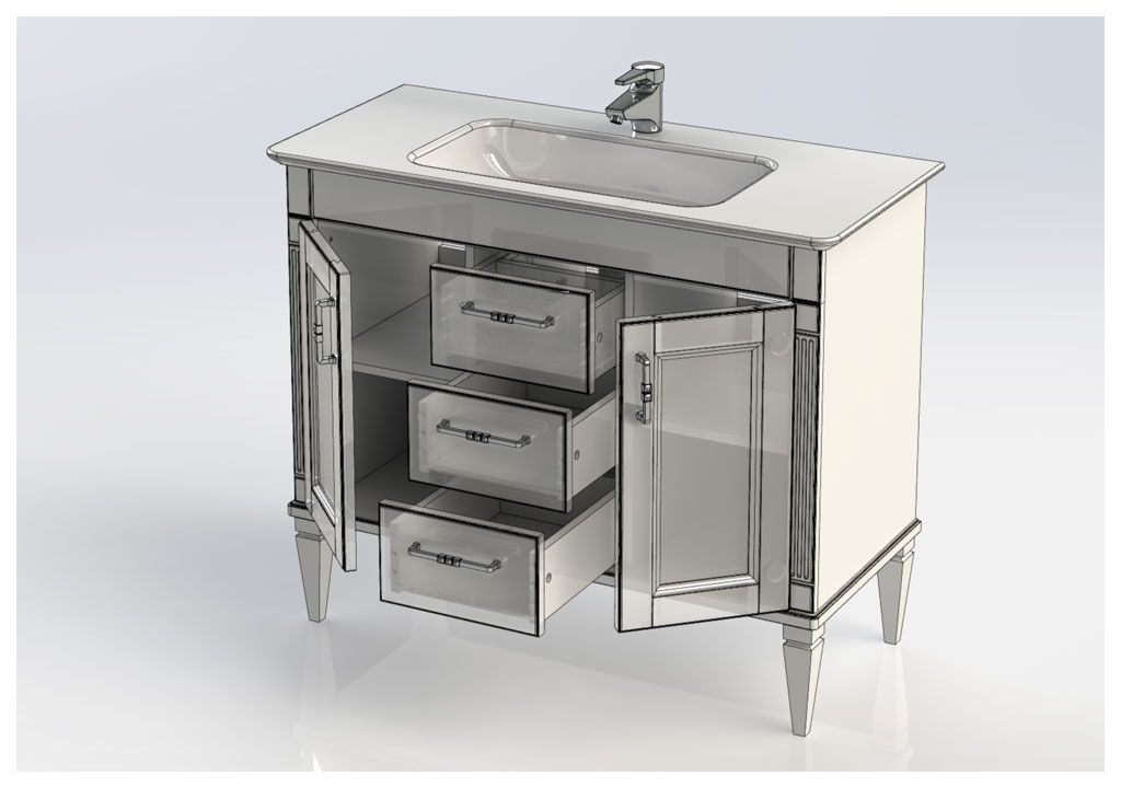 Тумба под раковину Aquanet Селена 105 белый/серебро (3 ящика, 2 дверцы) 00201651 - Вид №4
