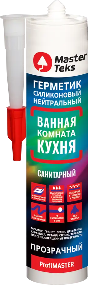 Силиконовый герметик MASTERTEKS для ванной и кухни - прозрачный 280 мл 86408726