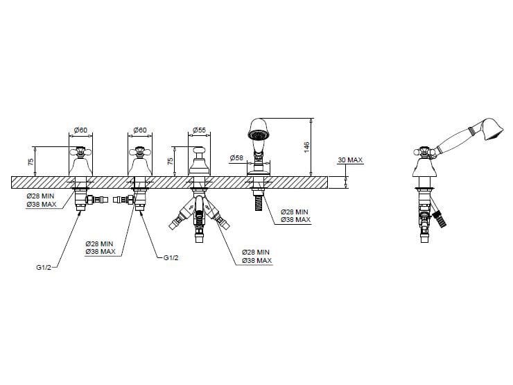 Хромированный латунный кран с 4 отверстиями Bugnatese Old ' 800 ARCH-00023568 - Вид №2