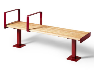 Стальная и деревянная скамья с подлокотниками без спинки