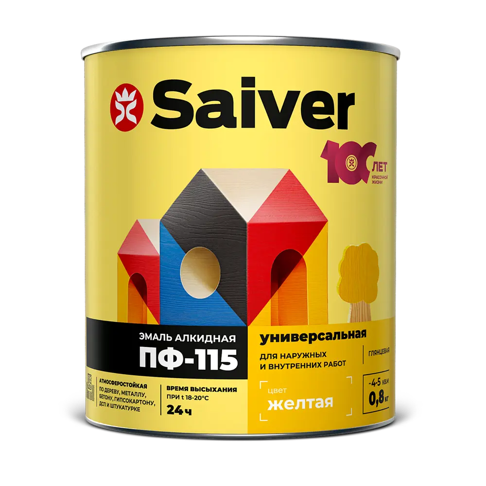 Эмаль ПФ-115 Saiver Lux глянцевая цвет желтый 0.8 кг 83402366 STLM-2149769  - Вид №1