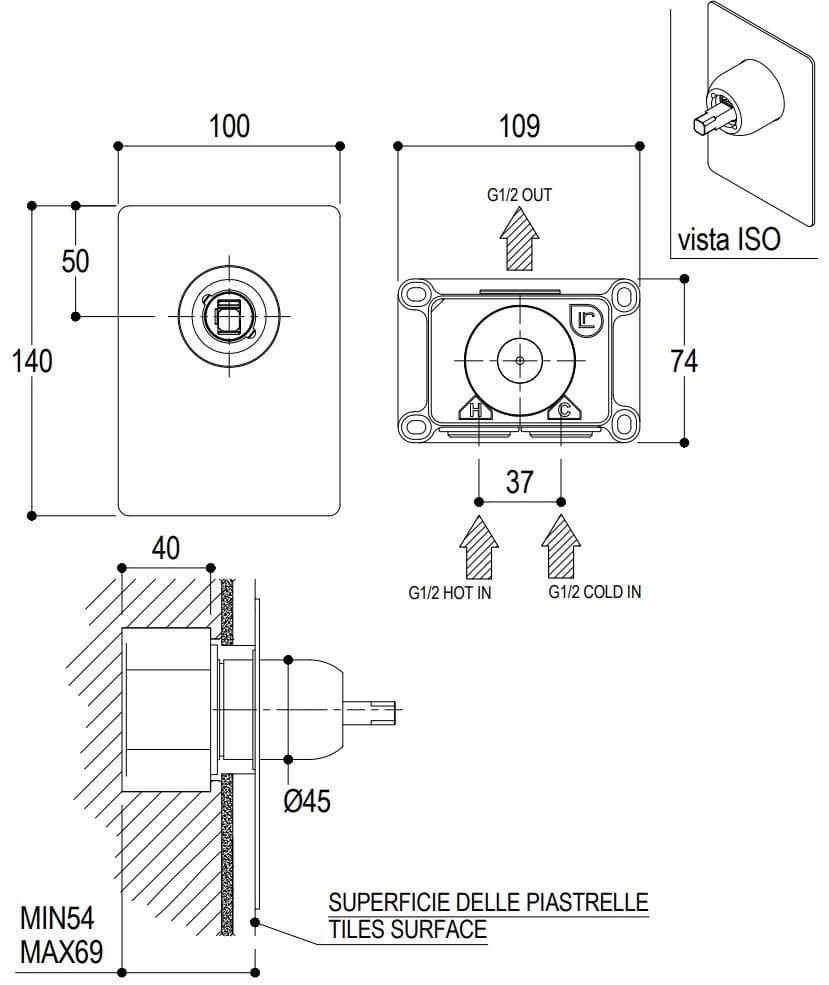 Латунный встраиваемый однорычажный смеситель для душа Ritmonio ARCH-00092750 - Вид №2