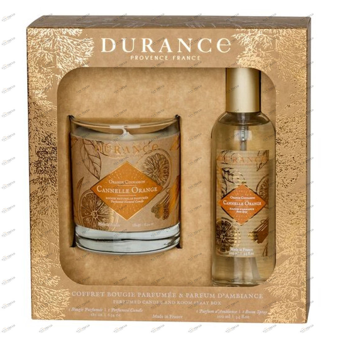 Набор ароматическая свеча и духи спрей для дома, аромат Апельсин и Корица Orange-Cinnamon DURANCE АПЕЛЬСИН 301553 Бежевый 