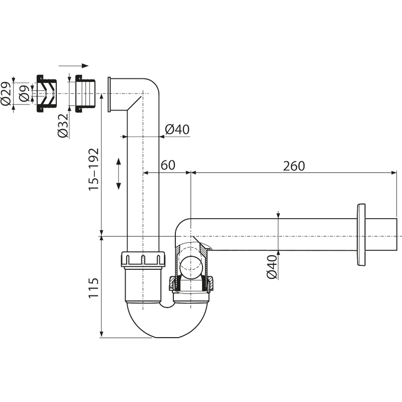 Сифон для сбора конденсата DN40 ALCAPLAST AKS2 - Вид №1