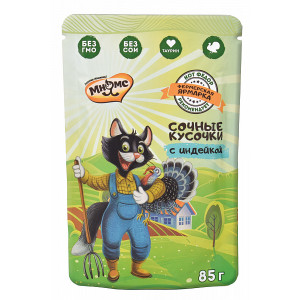 ПР0052002*24 Корм для кошек Фермерская ярмарка линия Кот Федор сочные кусочки с индейкой пауч 85г (упаковка - 24 шт) МНЯМС