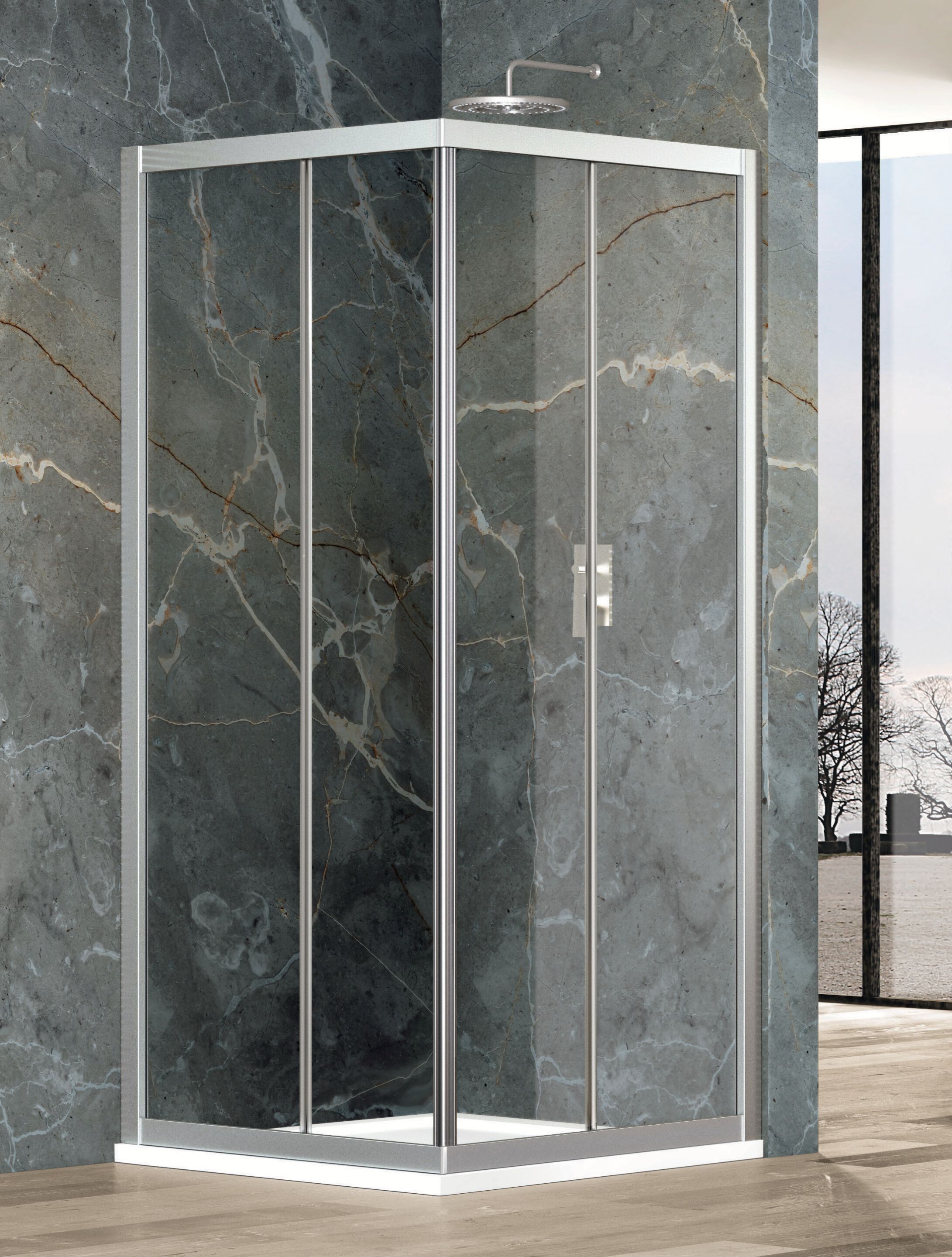 Угловая душевая кабина с раздвижной дверью Metidea платина ARCH-00042937 - Вид №1