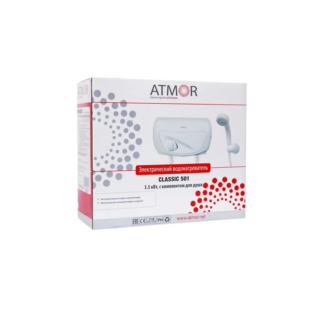Проточный водонагреватель электрический Atmor 3.5 кВт белый с душевой лейкой STLM-2061228 - Вид №4
