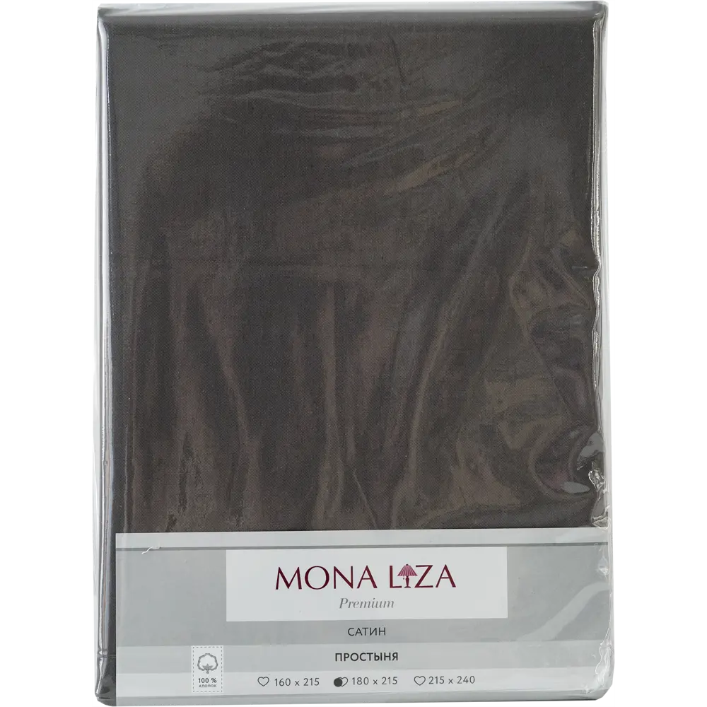Простыня двуспальная Mona Liza Premium, 215x180 см, сатин, цвет графитный 82493888 STLM-2211175 Santreyd  - Вид №2