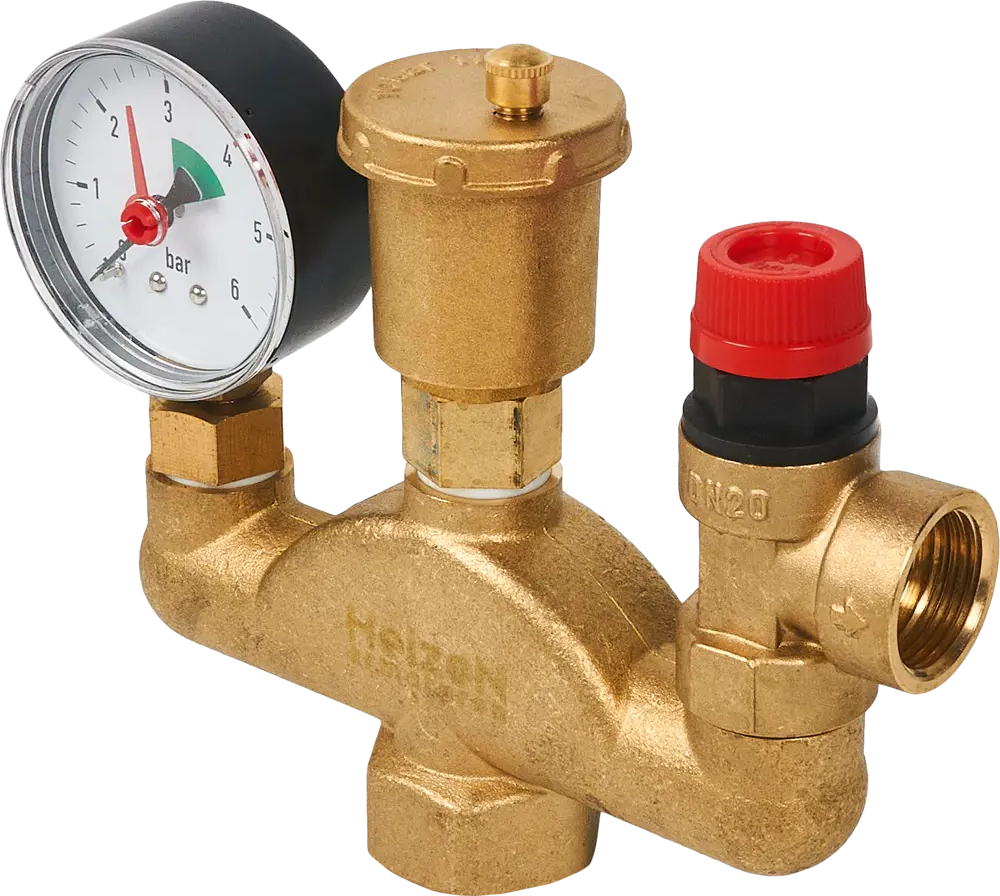 Группа безопасности HEIZEN для систем отопления с манометром и воздухоотводчиком 87503355