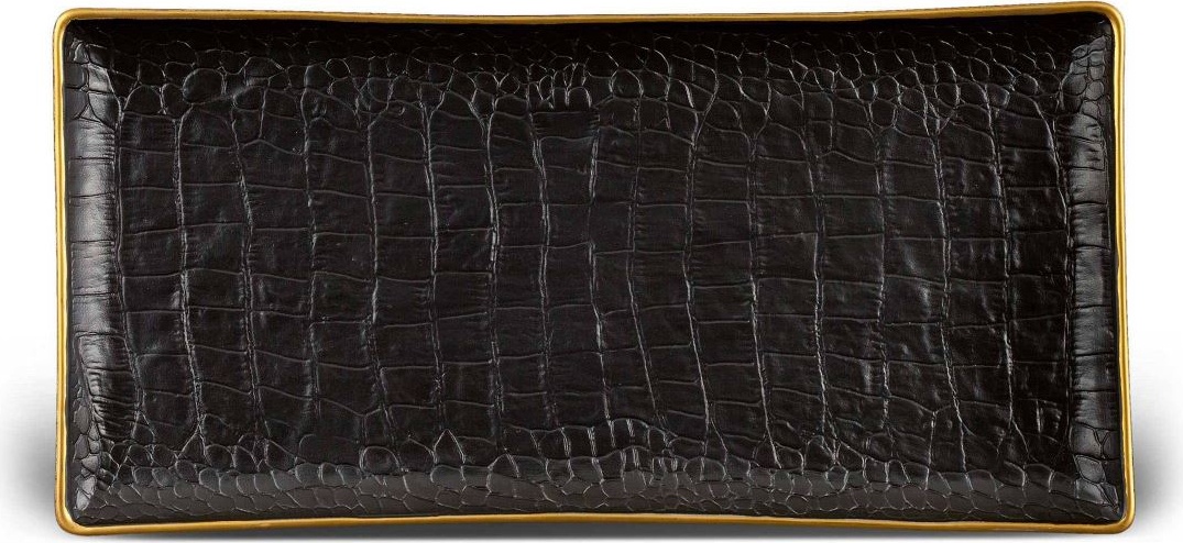 10609748 L’Objet Поднос 31х15см "Крокодил" (черный, позолота) Фарфор 