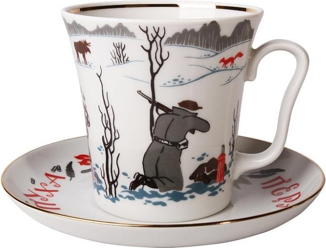 80257 Императорский фарфоровый завод Бокал с блюдцем "Ни пуха, ни пера" "Ленинградский" Фарфор твердый 