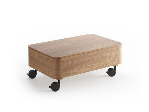 Деревянный журнальный столик с колесами и отсеком для хранения