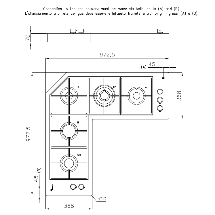 7238042 Варочная панель Quadra Angolare 7238042 Fosterspa  - Вид №1