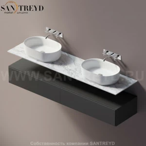 Agape ELL Подвесная столешница с возможностью установки 1-2 раковины. Размер: длина от 200 см до 220 см. Отделка: белый мрамор AELLN2MCC2022YP