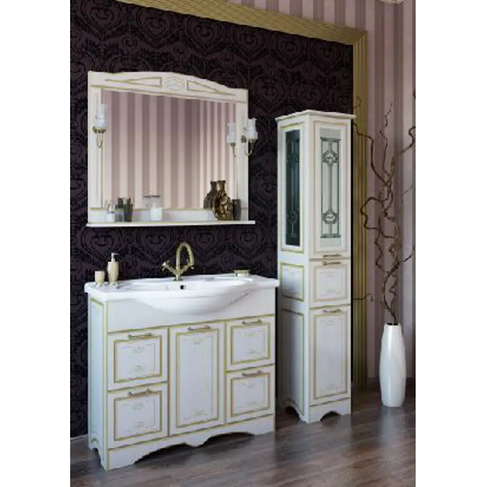 Тумба под раковину напольная «Луиза» 105 см цвет белое золото SANFLOR STLM-2042093 - Вид №3