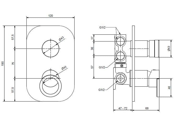 Хромированный латунный смеситель для душа с переключателем Bugnatese B-Color ARCH-00073520 - Вид №2