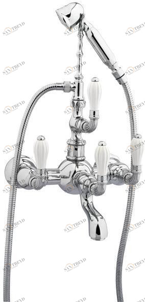Bronces Mestre Настенный смеситель для ванны на 2 отверстия с ручным душем Artica with porcelain 035516.000.50