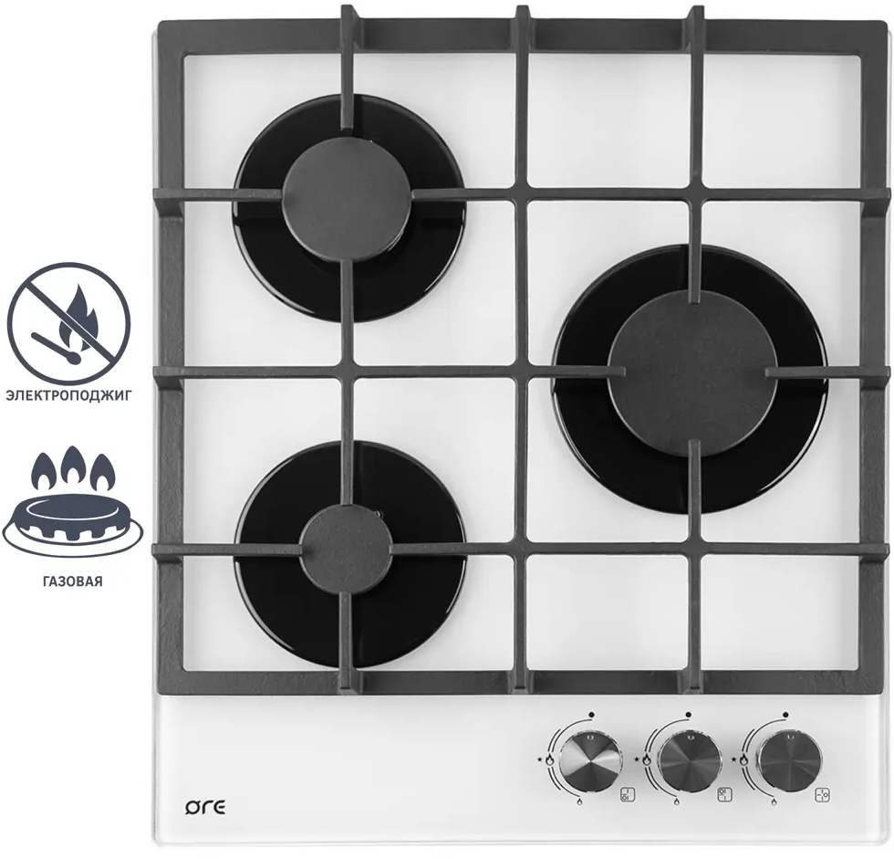 Газовая варочная панель ORE LGS45GW 45 см, 3 конфорки, белый цвет 82495867