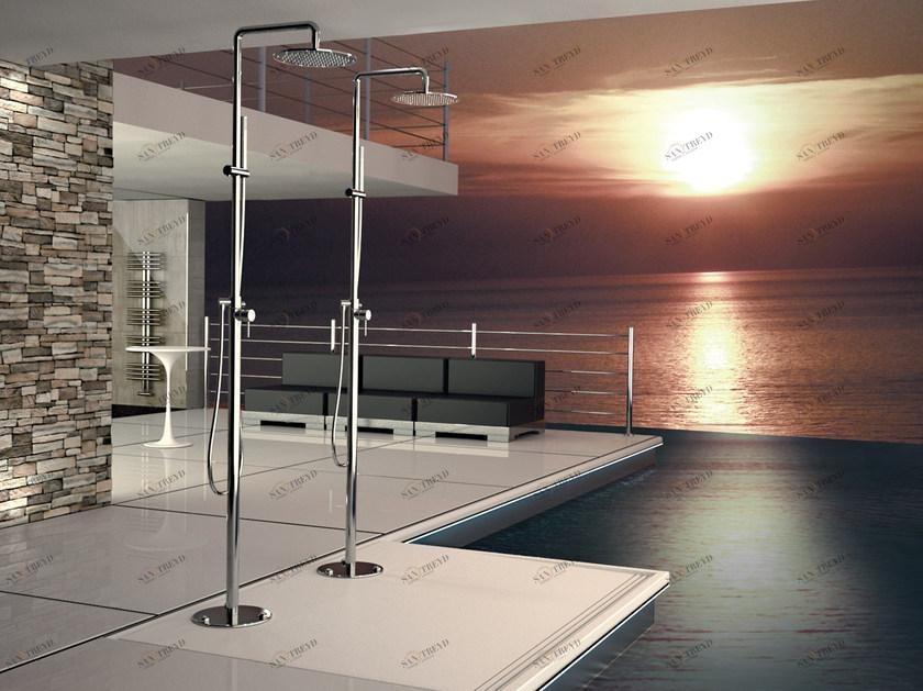Remer Rubinetterie Душевая стойка напольная из хромированной латуни с переключателем и лейкой Minimal 331 n1