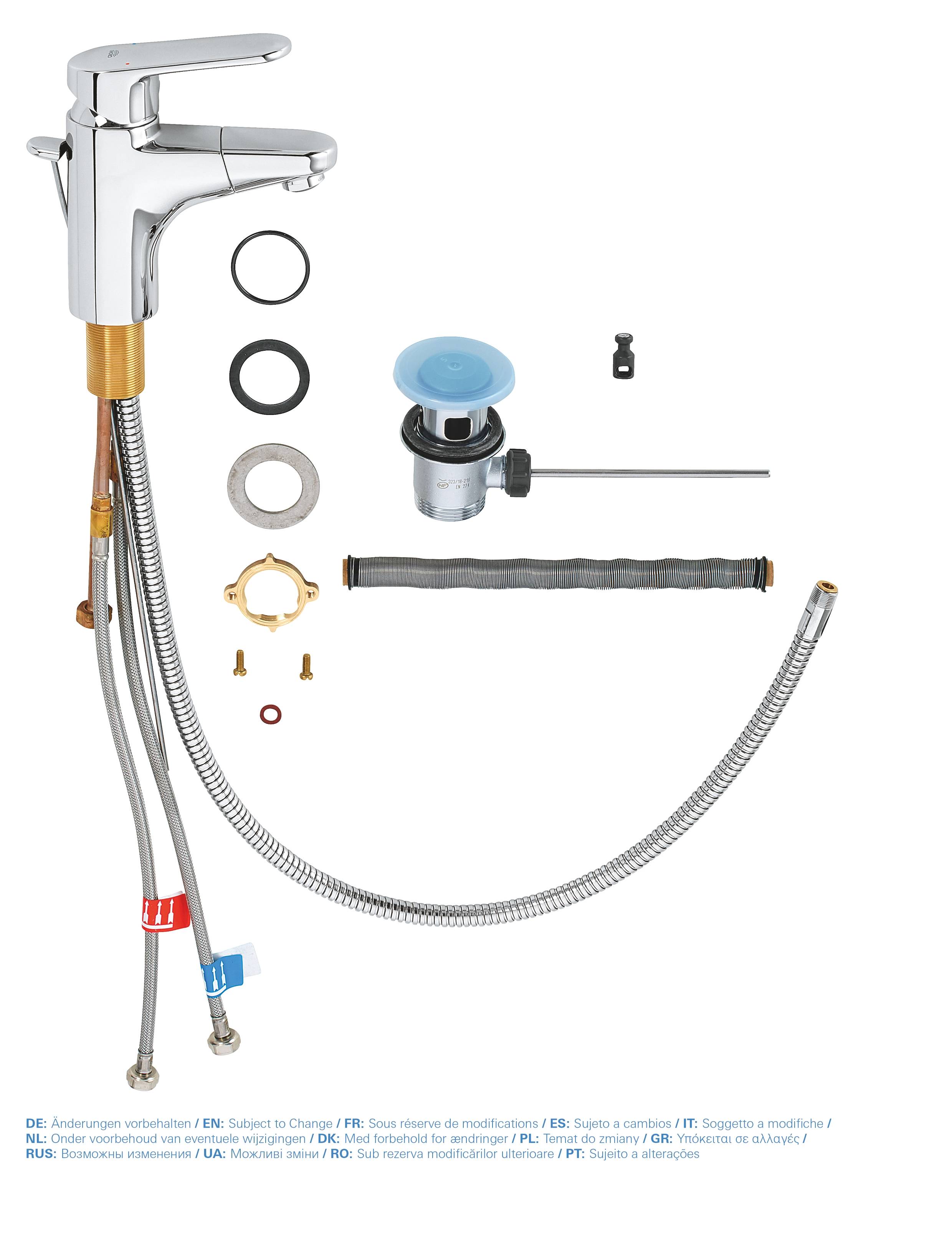 Смеситель для раковины GROHE Europlus с донным клапаном и выдвижным изливом, хром (33155002) - Вид №2