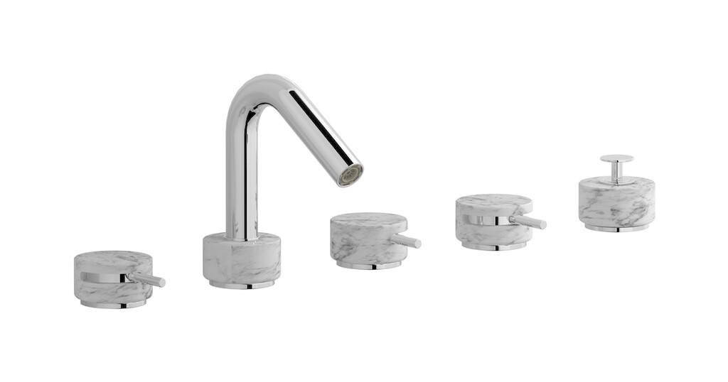 Смеситель на бортик ванной на 5 отверстий с дивертером и душевым гарнитуром. WE ARE IB mr396cc_1 Chrome Marmo