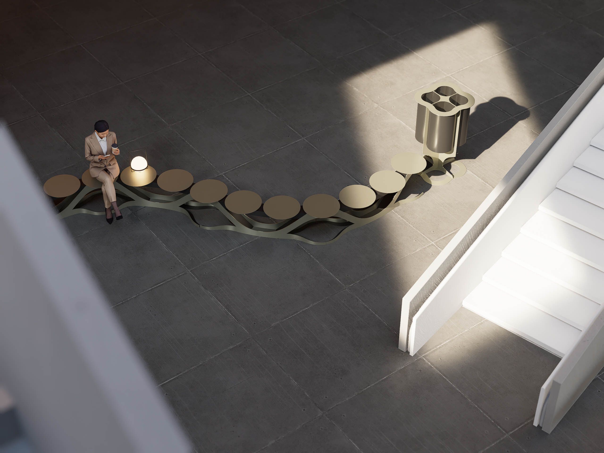 Модульная изогнутая скамья из стали с порошковым покрытием на стержне CITYSì плющ ARCH-00013830 - Вид №1