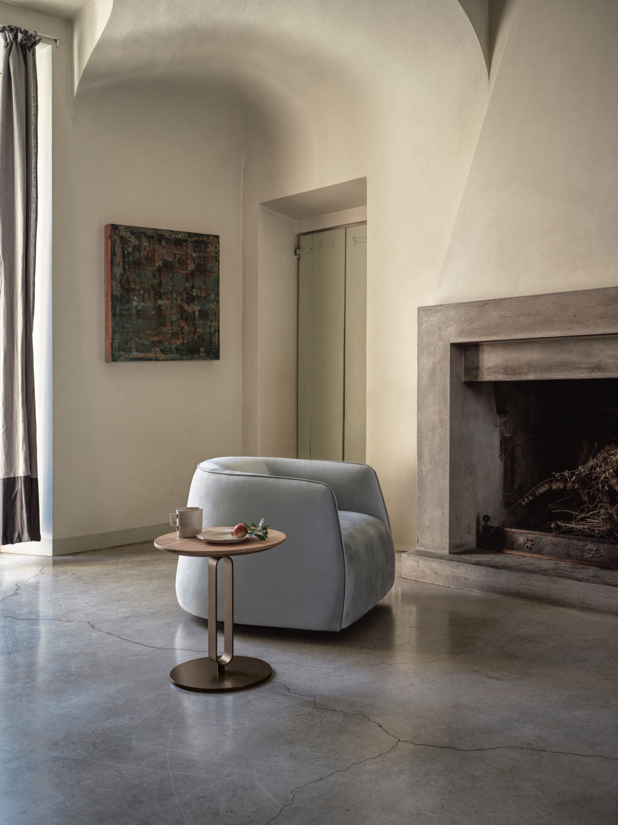 Круглый стальной и деревянный журнальный столик с журнальной стойкой Bontempi Casa ALFRED ARCH-00030442 - Вид №1