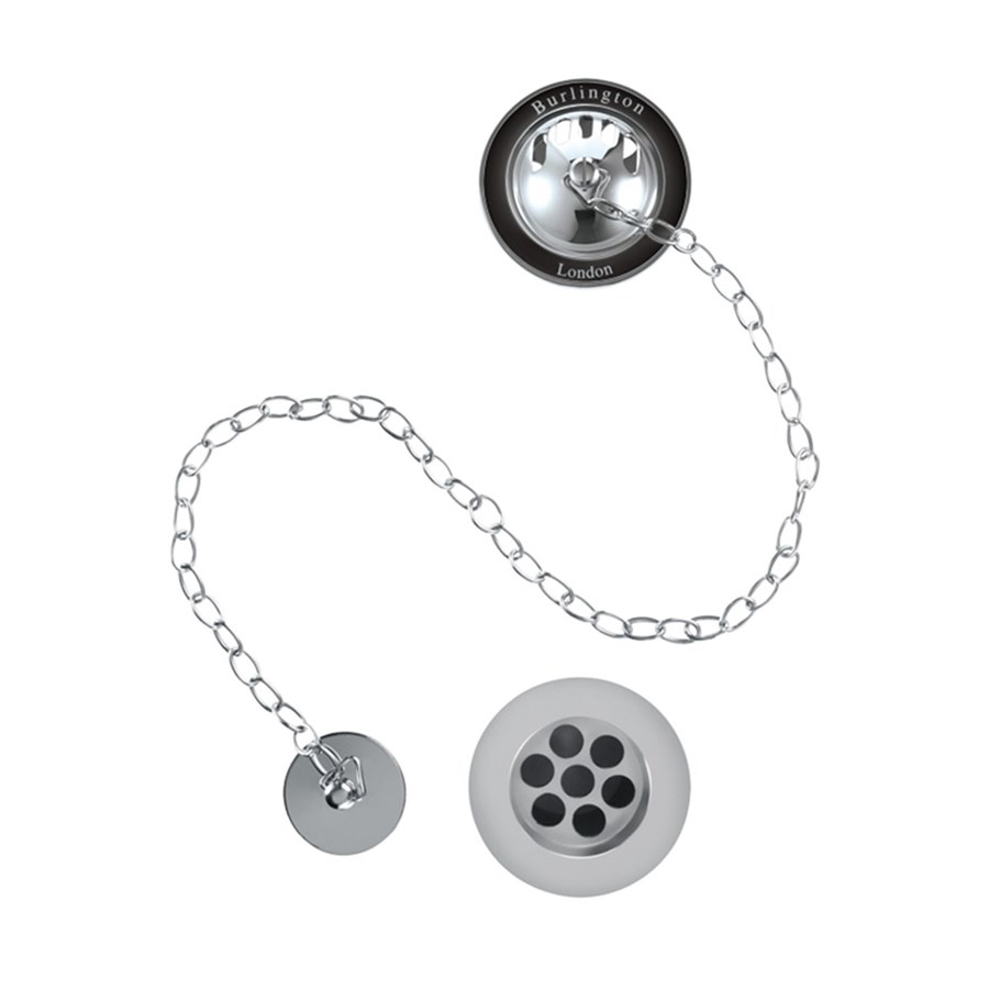 Burlington Перелив для ванны Burlington, Plug & Chain Хром с белой керамикой W3  - Вид №1