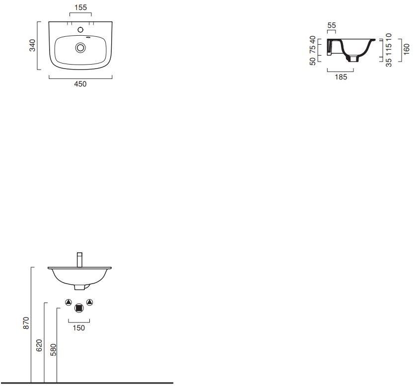 Подвесная раковина настенная прямоугольная CERAMICA CATALANO GREEN ONE белая sun-id-1349175 - Вид №3