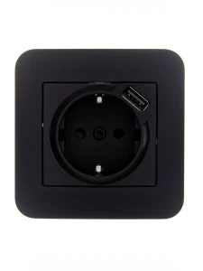 ASTI Розетка с/з + USB разъём чёрный бархат