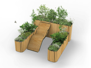 Деревянная скамейка со встроенной плантатором