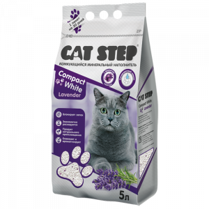 ПР0056545 Наполнитель для кошачьего туалета Compact White Lavеnder комкующийся минеральный, 5л CAT STEP