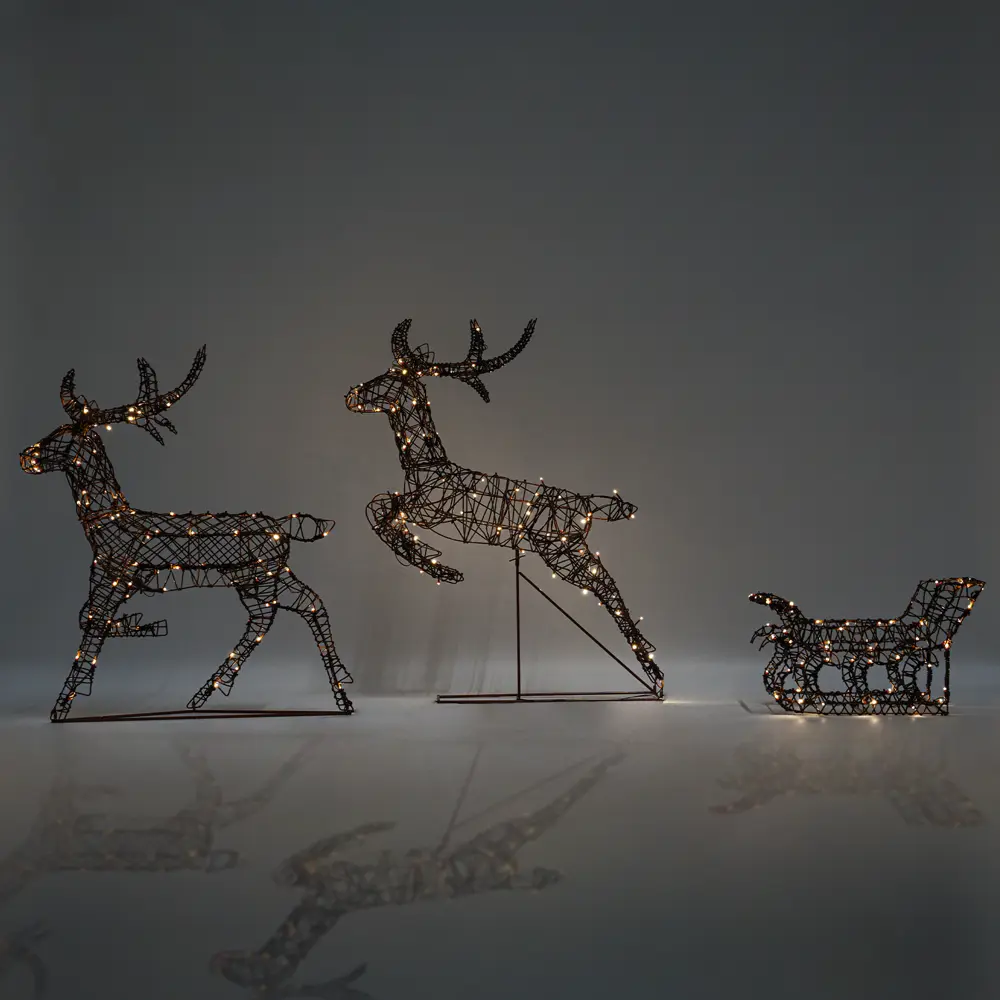 89367763 Набор светящихся новогодних фигур "Олени с санями" IP44 240LED STLM-1395751 Santreyd 