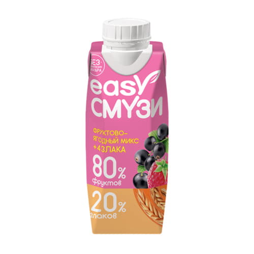 Коктейль из бананов груш чёрной смородины и малины со злаками Easy Смузи 250 мл Santreyd 13295