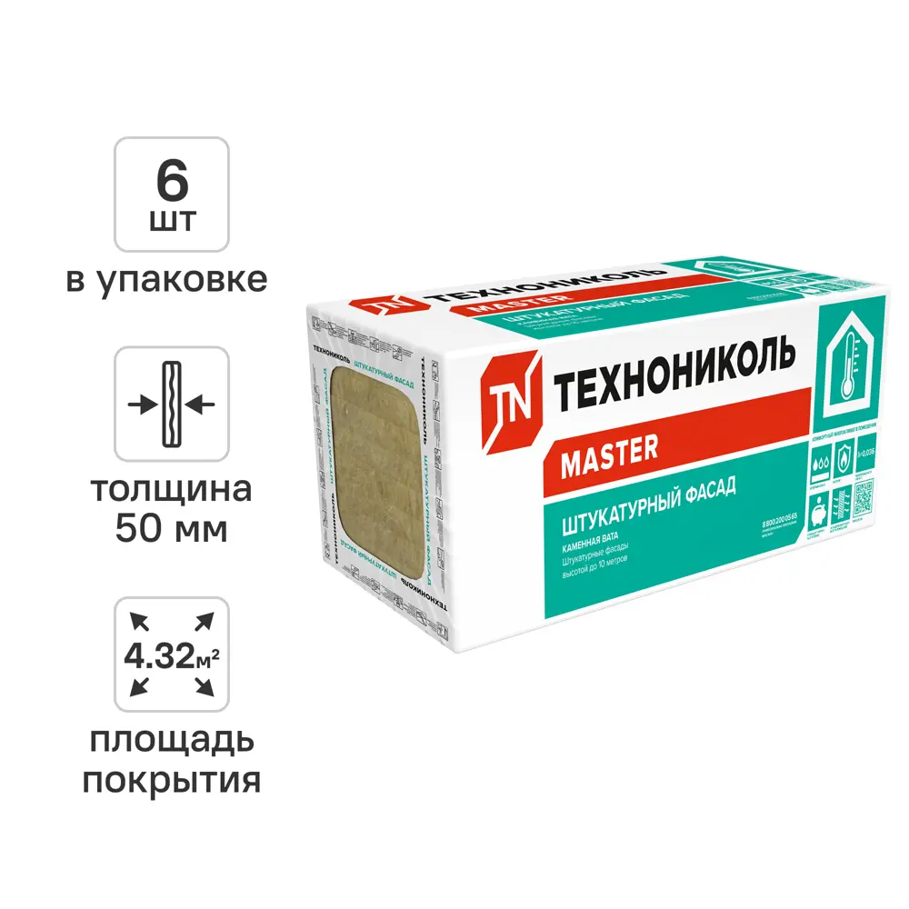 Утеплитель Технониколь Штукатурный Фасад 50 мм 6 шт 600x1200 мм 4.32 м² STLM-2073838