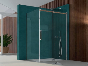 Стальная и стеклянная угловая душевая кабина с раздвижной дверью