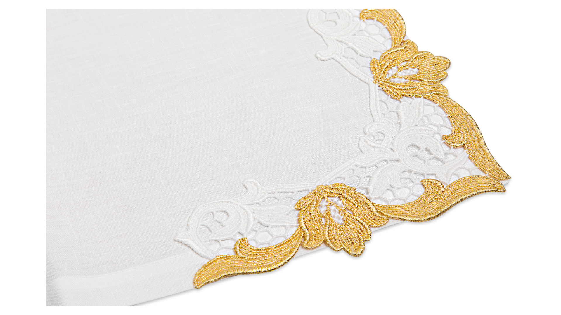 10656877 Weissfee Набор салфеток Weissfee "Сансуси Люкс" 45х45см, 6шт (белый с золотистым кружевом) Ткань  - Вид №1