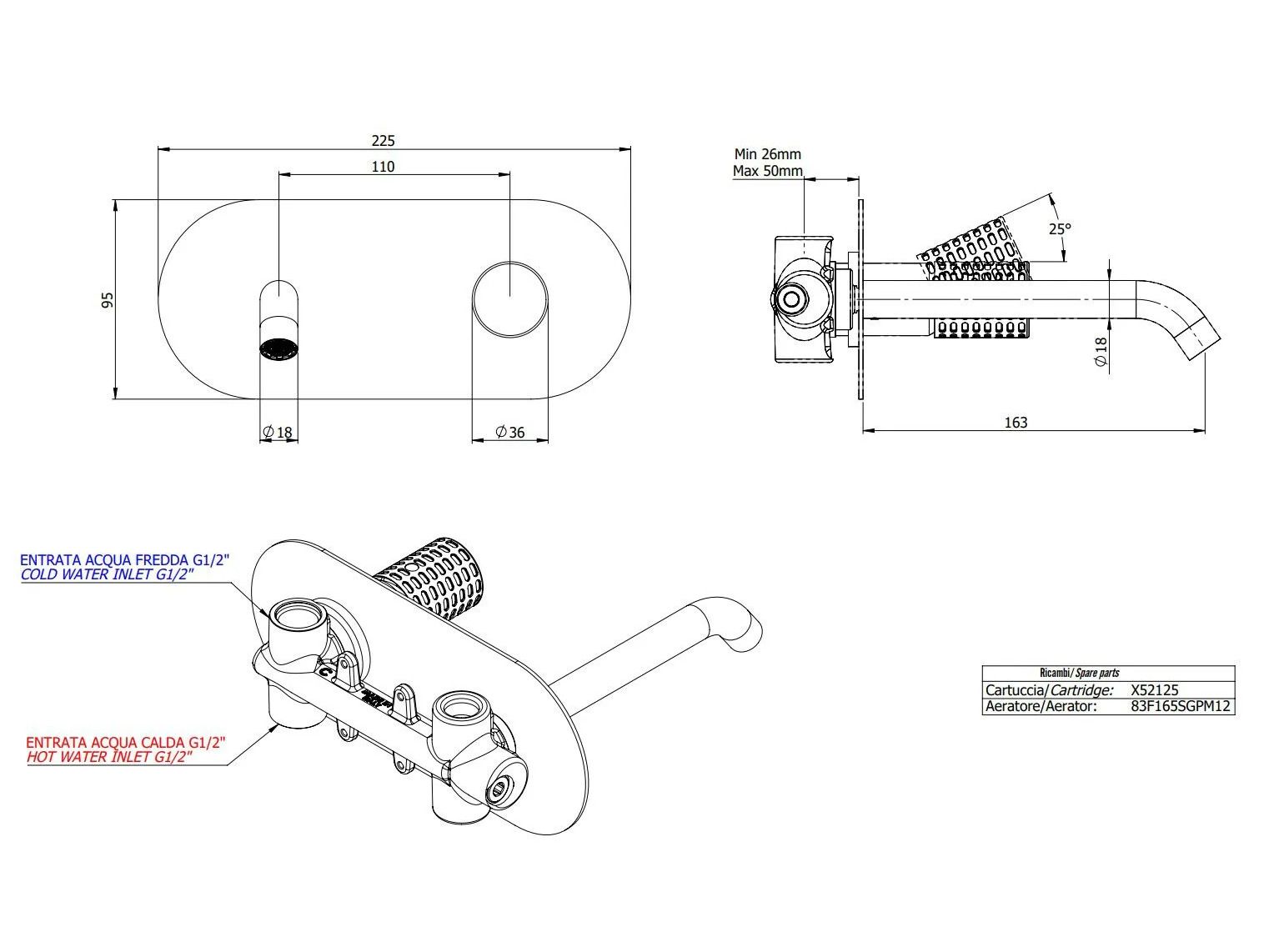 Однорычажный настенный смеситель для раковины с пластиной Remer Rubinetterie Celebrity ARCH-00093607 - Вид №1