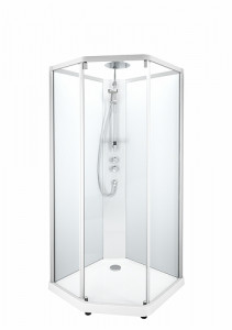 558.903.00.1 IDO Showerama 10-5 900x800 Pentagon Comfort, Душевая кабина IDO Showerama в сборе с пятиугольником Comfort, белые профили / прозрачное стекло, 900X800 мм