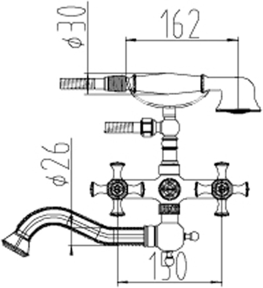Смеситель ZorG Antic A 7000W-BR для ванны с душем, бронза - Вид №1