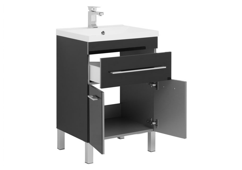 Тумба с раковиной Aquanet Верона NEW 58 черный (напольная 1 ящик 2 дверцы) 0018270500204117 - Вид №1