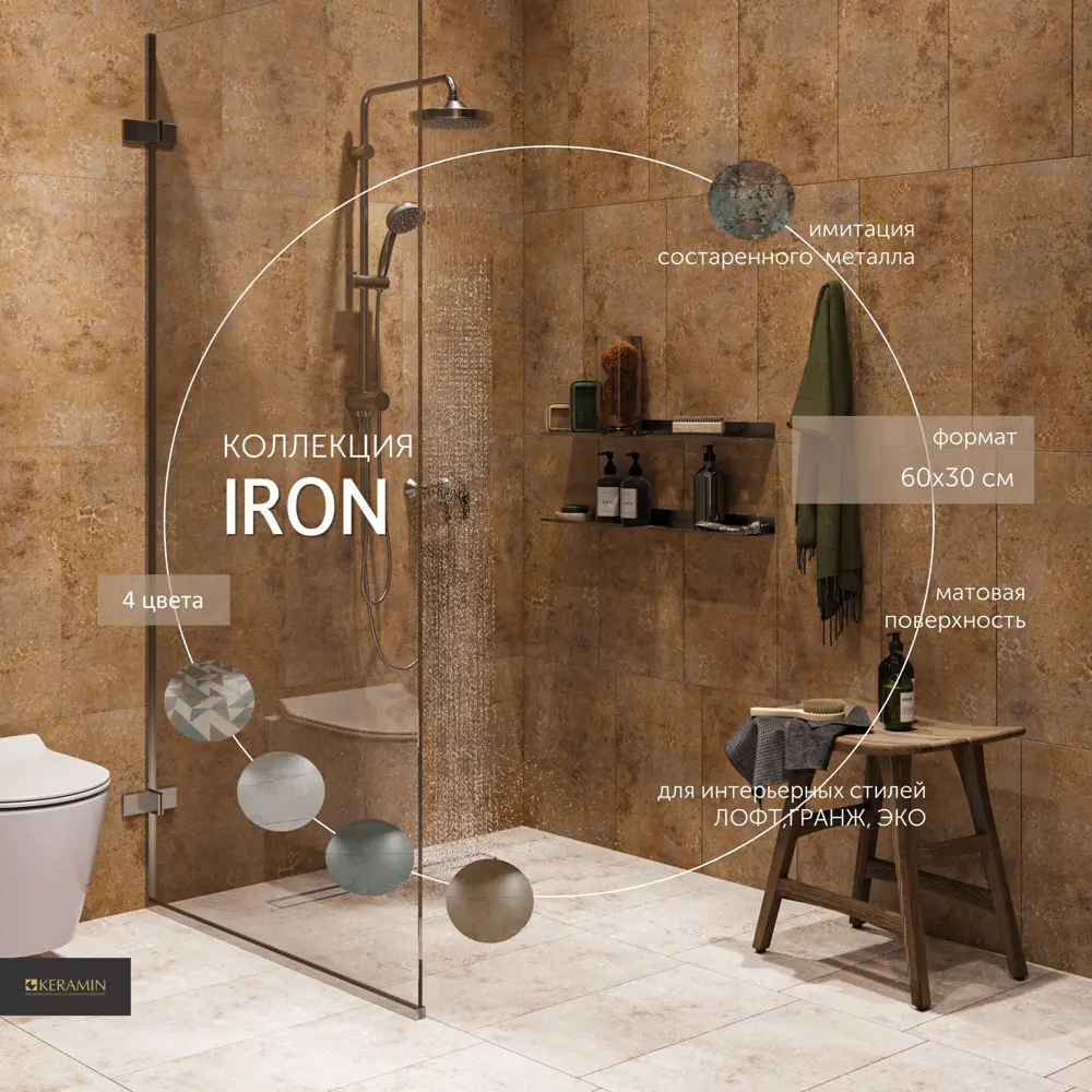 Керамин Айрон: настенная плитка серого цвета 60×30 см 88700681 STLM-0944725 - Вид №7