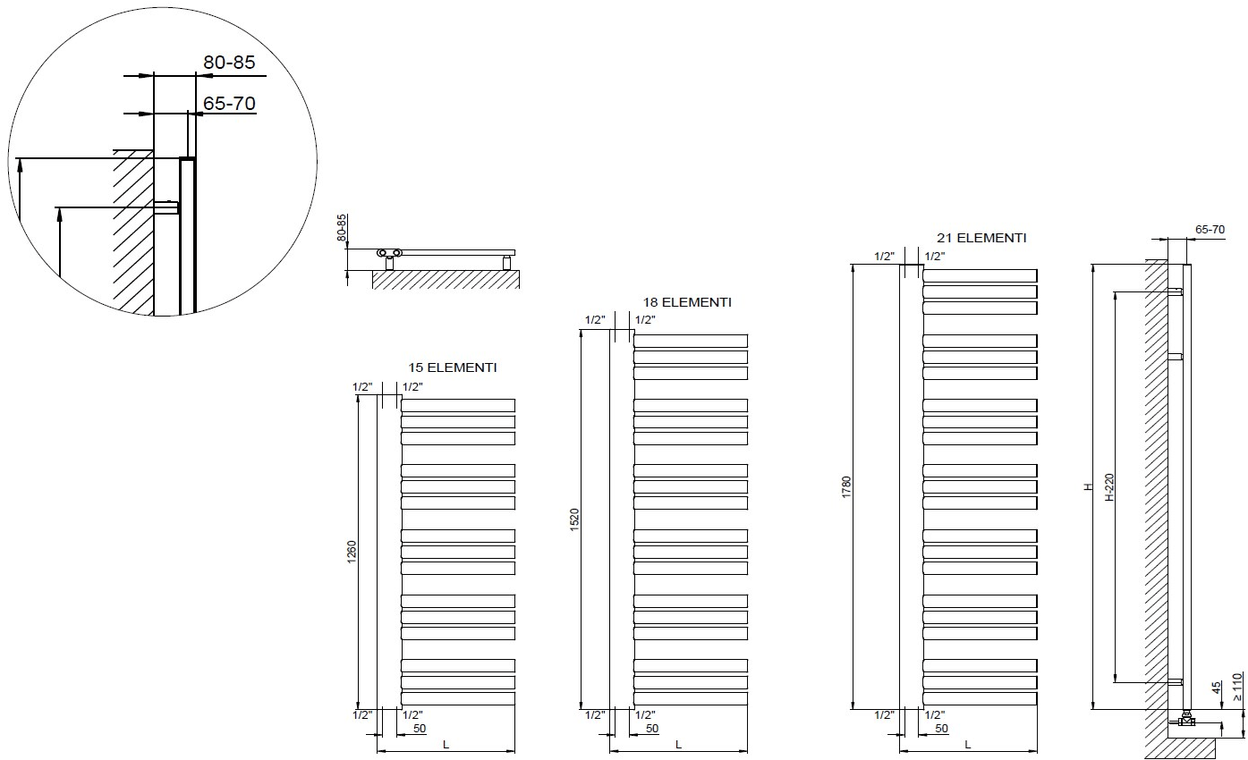CORDIVARI Настенный полотенцесушитель с горячей водой Neo design sun-id-1496744 - Вид №2