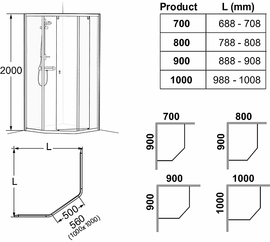 4983016907 Душевая стенка IDO Showerama 8-3 для пятиугольного душа, 900x700 мм  - Вид №3