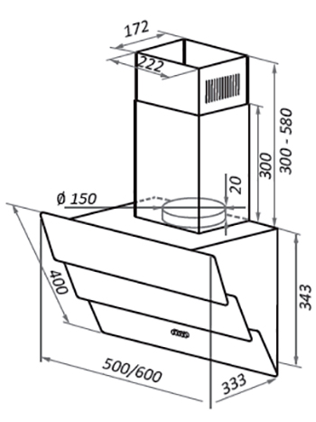 8160098 Вытяжка наклонная HOMSair VERTICAL 60 белый/белый STDN-0132093 - Вид №11