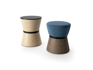 Круглый мягкий пуф из ткани и дерева