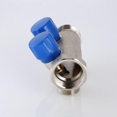 VTc.560.NE.060502 Коллектор с регулирующими вентилями и комплектом ручек Valtec 1", 2 x 3/4"  - Вид №2